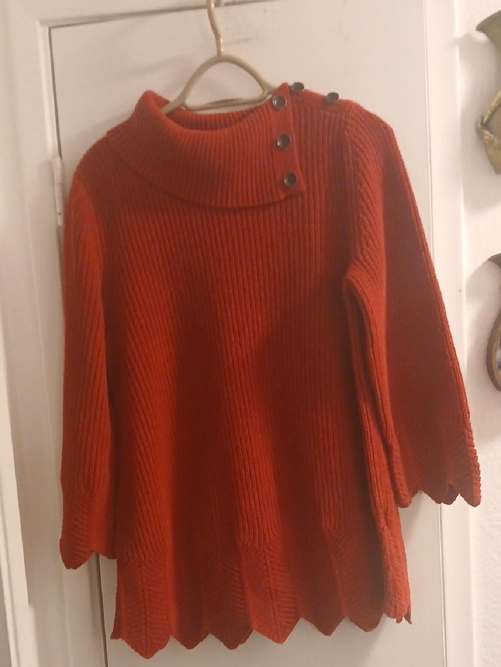 Style & Co. Red Button-Shoulder Ribbed Cowl Sweater Petite XL SIZE